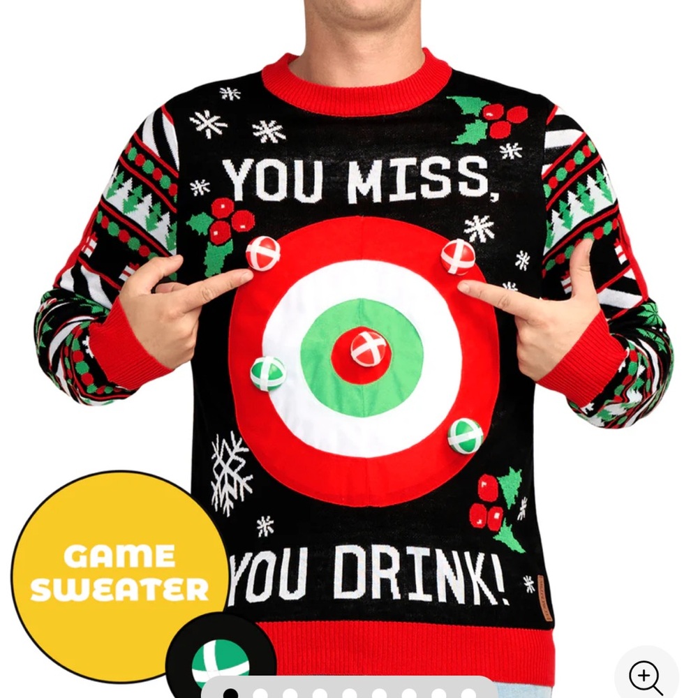 Tipsy Elves Mens XL Drinking Game Ugly Christmas Sweater Dart Board Black